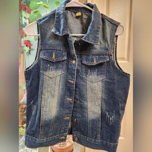 Blue Distressed Denim Jeans with Fading and Whiskering